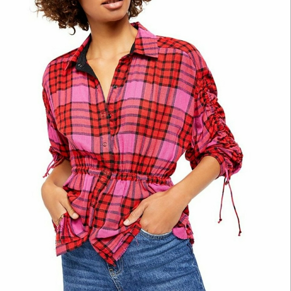 Free People Pacific Dawn Plaid Top